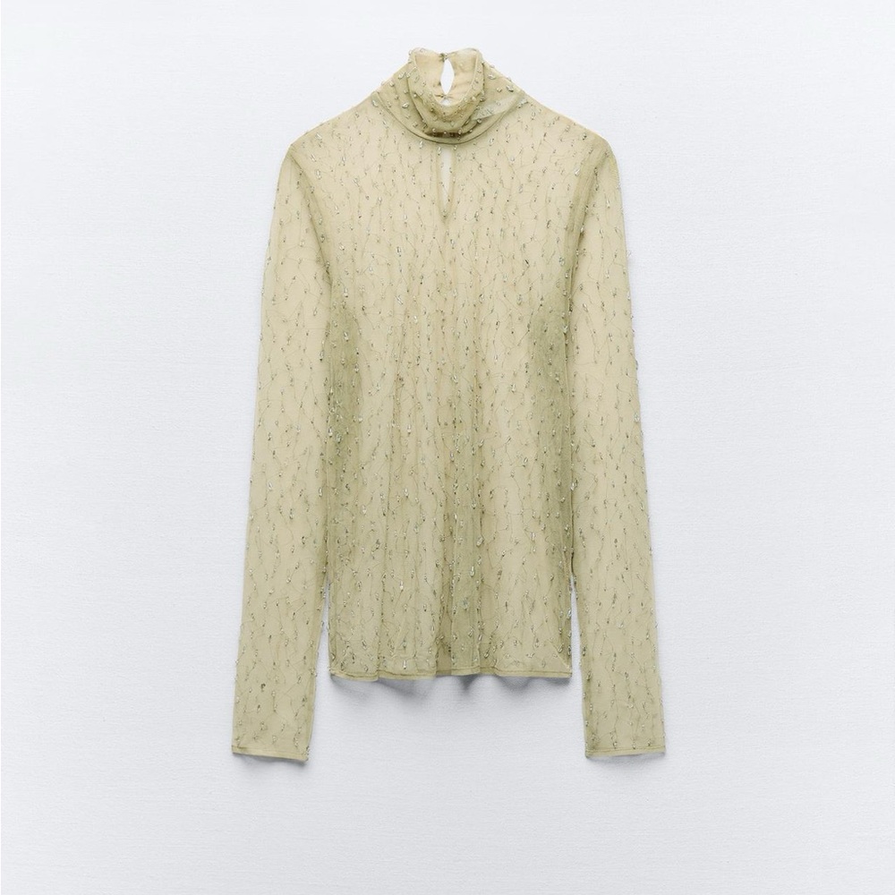 Zara NWT semi sheer beaded top